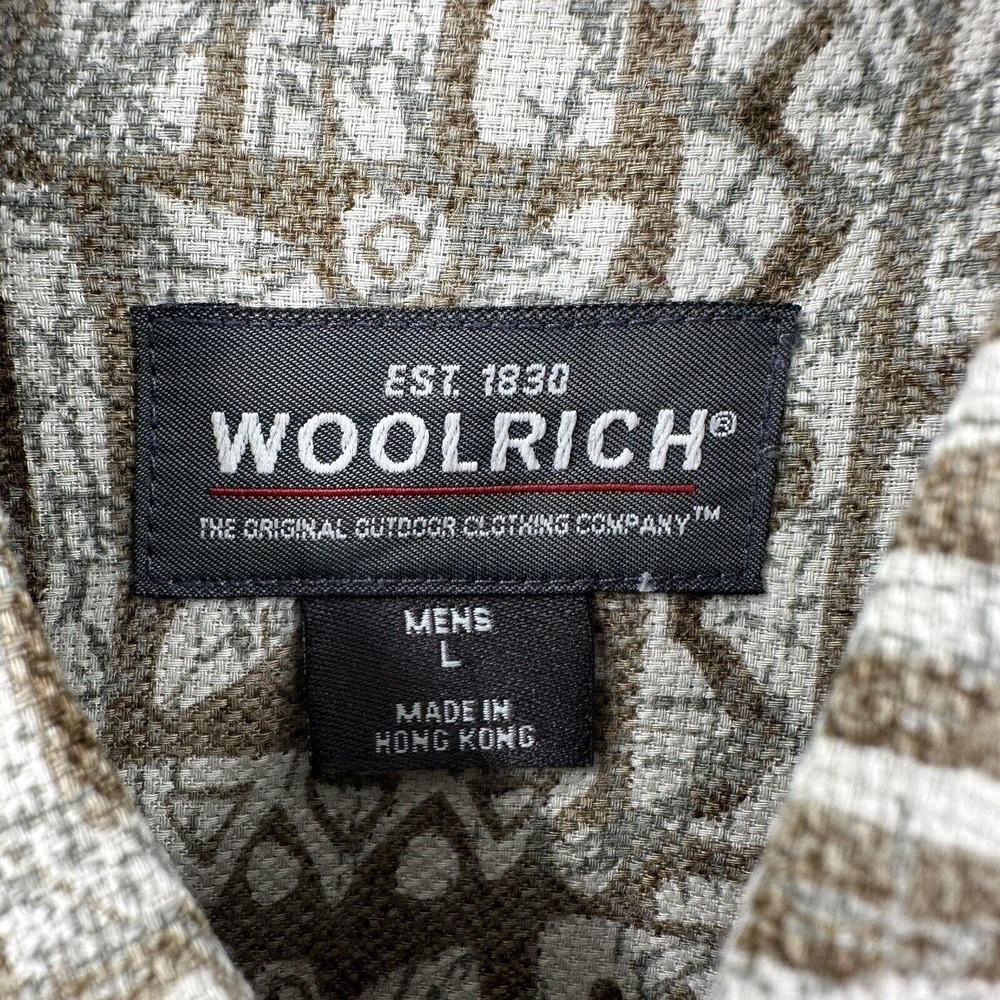 Woolrich Cotton Button Polynesian Short Sleeve Hawaiian Shirt Olive Green Men Lg - Picture 7 of 9